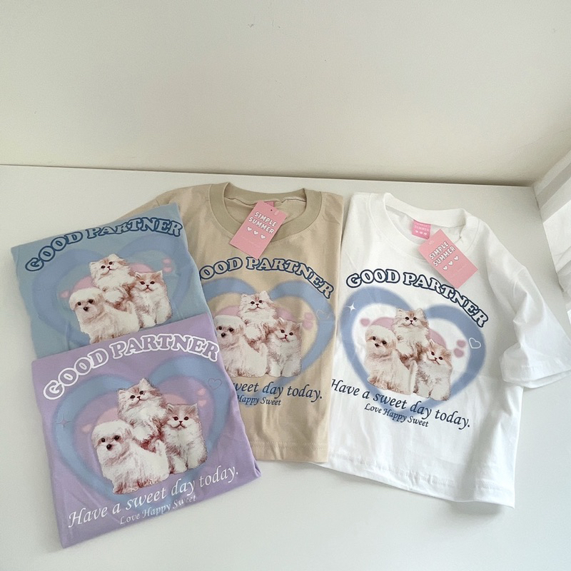 Sugarbeetshop | S261 CROP สกรีน GOOD PARTNER have a sweetday today เสื้อครอปผ้าคอตตอน