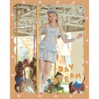 DAY DREAM DRESS เดรสสั้นลายหสี ผูกโบว์แขน Color : Blue Size :  S &amp; M