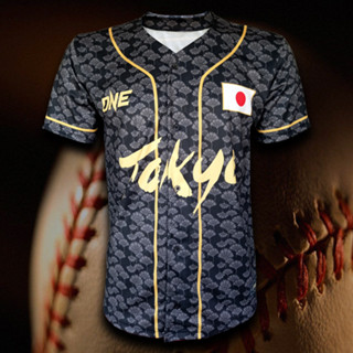 เสื้อเบสบอล ทีม ONE TOKYO BASEBALL เสื้อทีม วัน โตเกียว /สีดำลายดอก #BB0006 ไซส์ S-XL