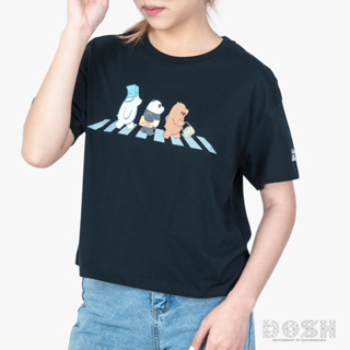 DOSH WOMENS CROPPED TOPS  WE BARE BEARS เสื้อยืดทรงตรง คอกลม แขนสั้น ผู้หญิง PWBBWT1001-BL