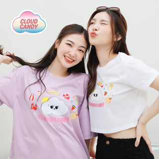 Cloudcandy เสื้อครอป เอวลอย CROP Oversize แขนสั้น คอกลม ผ้าคอตตอน สกรีนลาย CloudCandy SUMMER Collection⛅