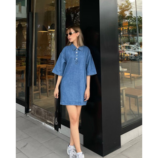 CARRARA DENIM DRESS คอปก เเขนสามส่วน ตัวเดียวชิค คอมพลีทลุค