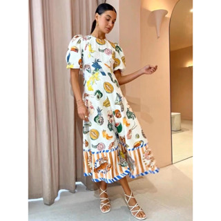 (hawaii)Hawai dress (shrimp) เดรส fruity ลายผลไม้ป้าย ypy
