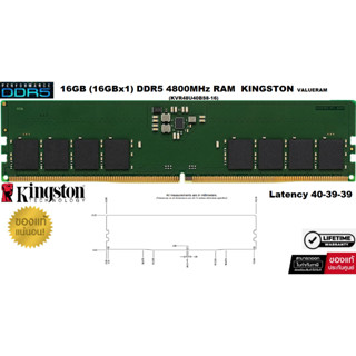 16GB (16GBx1) DDR5 4800MHz RAM (หน่วยความจำ) KINGSTON VALUERAM (KVR48U40BS8-16) -Liftime