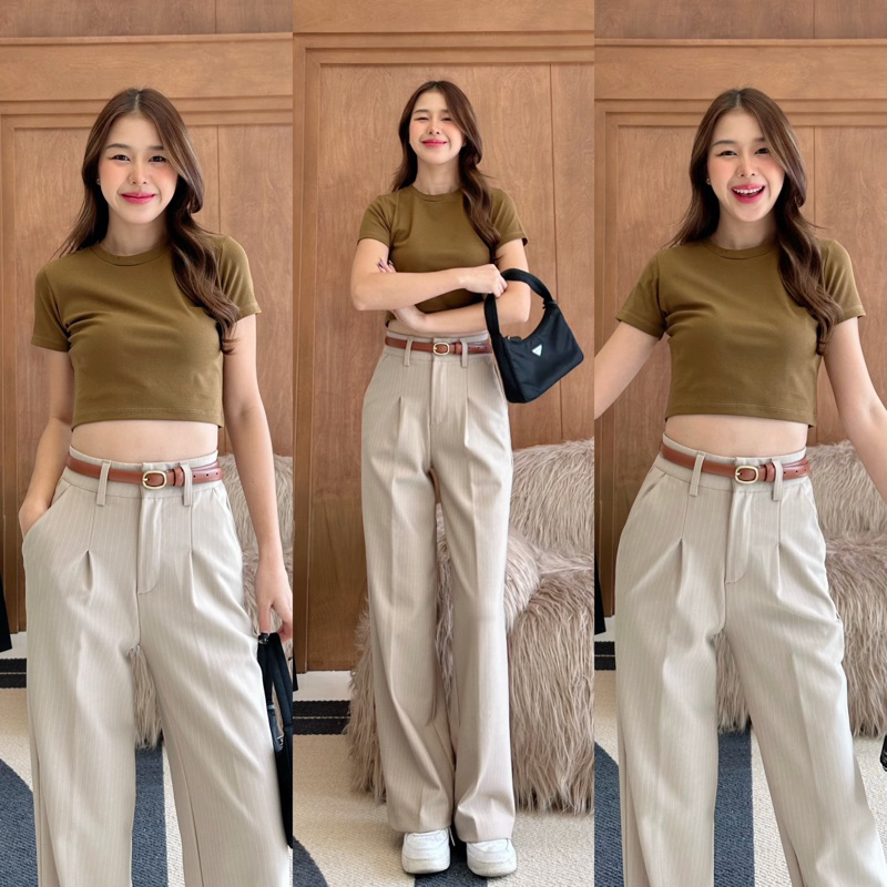 Classy Pants(F01)ลายทางครีม