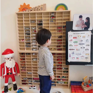 ชั้นวางรถของเล่นไม้ ชั้นโชว์โมเดลรถ รถของเล่นเด็ก Montessori wooden Shelf Show Case for 1/64 Car Toys Tomica/ Hot Wheels