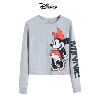 เสื้อครอป แขนยาว สีเทา ลายมินนี่ ♣️เสื้อMinnie Mouse 🖤แบรนด์ ❣️DISNEY❣️ แท้💯 (TS142)