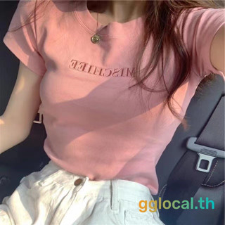 💗พร้อมส่ง💗เสื้อยืดแขนสั้น เข้ารูป ปักลายตัวอักษร แฟชั่นฤดูร้อน สําหรับผู้หญิง