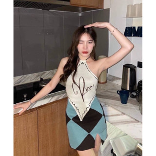setครอป3เหลี่ยมข้าวหลามตัดคู่กระโปรง