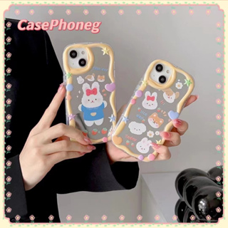 🍑CasePhoneg🍑พื้นผิวกระจก การ์ตูน กระต่าย รุ่นคู่ 11 14 pro max ป้องกันการหล่น ขอบเต็ม ลายคลื่น case for iPhone 12 13