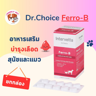 Intervetta Dr.Choice Ferro-B วิตามินบำรุงเลือดสุนัขและแมว 1 กล่อง 100 เม็ด