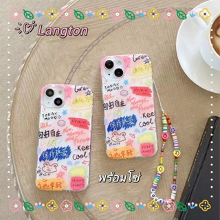 🌈Langton🌸สไตล์สร้อยข้อมือ เส้นขอบโปร่งใส ป้องกันการหล่น ขอบเต็ม iphone 11 14 pro max ตัวอักษรจีน case for iPhone 12 13