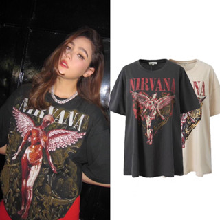 พร้อมส่ง❗️เสื้อยืดคอกลมทรงโอเวอร์ไซส์ nirvana แบบแม่ชม