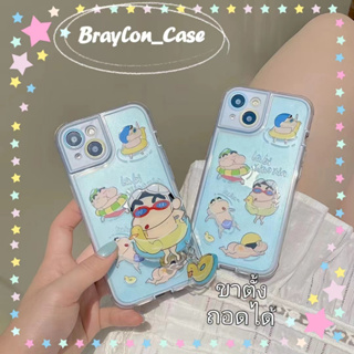 🌷Braylon🌷ขอบเต็ม ป้องกันการหล่น iphone 11 14 pro max ขาตั้ง ถอดได้ เครยอนชินจัง การ์ตูน น่ารัก case for iPhone 12 13