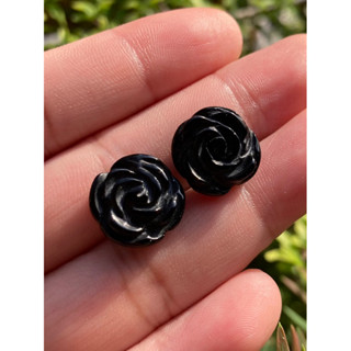 BLACK AGATE แบล็คอาเกตแท้ แกะสลักรูปกุหลาบ สวย หวาน น่ารัก