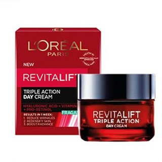 LOreal Paris Revitalift Triple ANTI-AGING Day Cream 50ml. ลอรีอัล รีไวทัลลิฟท์ ทริปเปิล แอนตี้-เอจจิ้ง เดย์ครีม