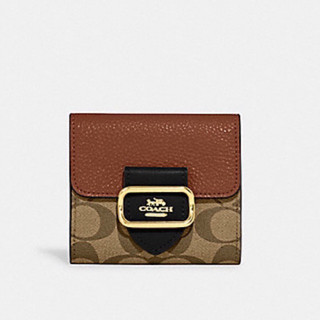 SMALL MORGAN WALLET IN COLORBLOCK SIGNATURE CANVAS (COACH CF472) GOLD/KHAKI MULTI