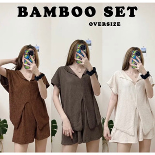 BFTS🧡 พร้อมส่ง QA0503 BAMBOO SET ชุดเซตผ้ายืดลายเปลือกไม้ใส่สบาย ยืดได้เยอะ มีปลายทาง ชุดไปทะเล เดรส เสื้อยืด ชุดเซ็ท Y2