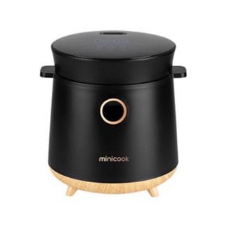 🇰🇷 minicook rice cooker  หม้อหุงข้าวลดน้ำตาลจากเกาหลี สีดำฐานไม้ ขนาด 1.5L