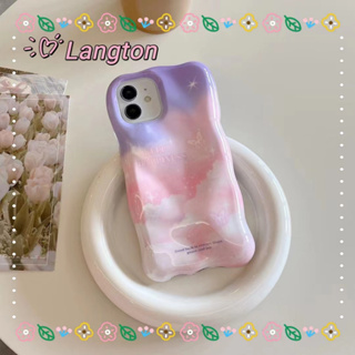 🌈Langton🌸ป้องกันการหล่น ขอบเต็ม iphone 11 14 pro max คลื่น ไม่สม่ำเสมอ ไล่ระดับ สีชมพู หวานสวย case for iPhone 12 13