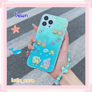 🎁ส่งของขวัญ🎁เคสไอโฟน สำหรับ 11 13 for iPhone Case 14 12 Pro Max น่าสนใจ สปองบ็อบ โซ่มุก กันกระแทก ปกป้อง เคสโทรศัพท์