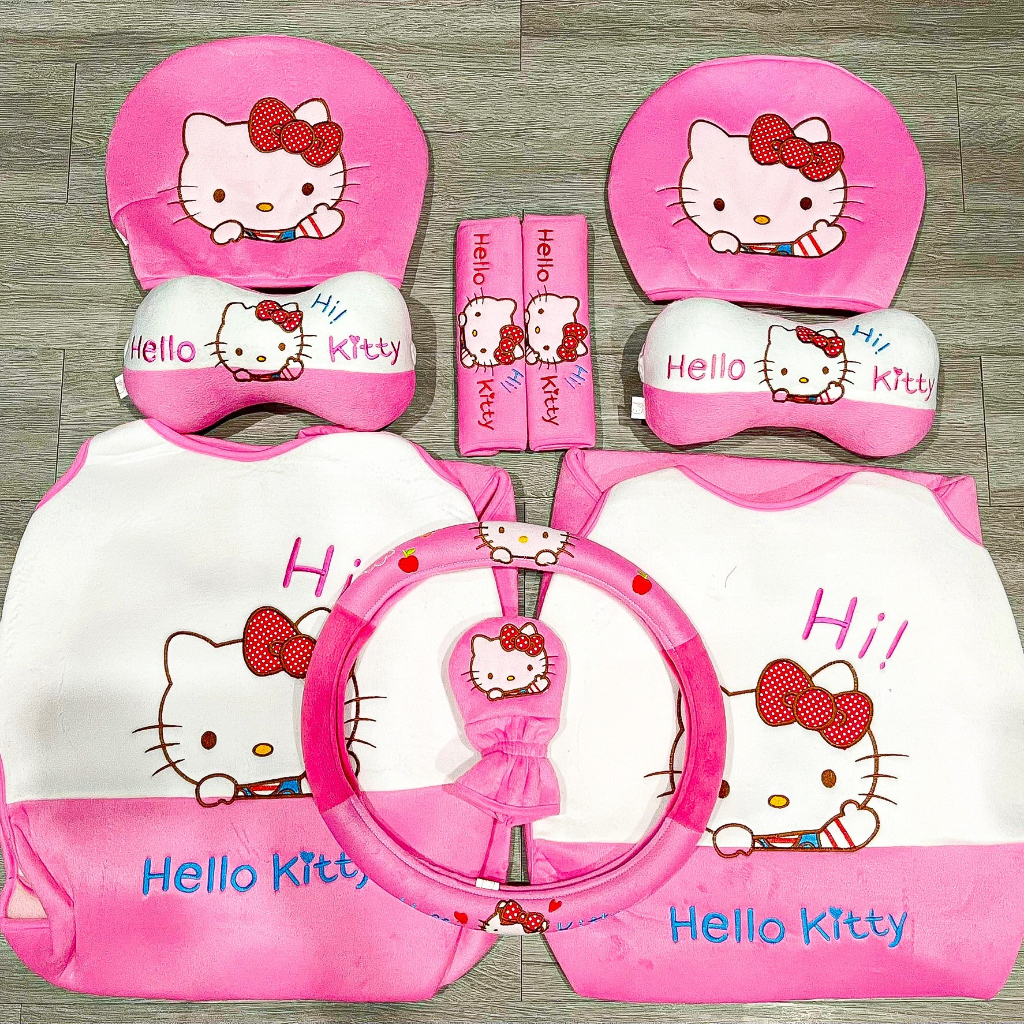 ❤️️ หุ้มเบาะรถยนต์ ลายคิตตี้ *สีชมพูตัดขาว ❤️️ งานผ้ากำมะหยี่ปักลาย สวยมาก ( แจ้งรุ่นรถก่อนกดสั่ง )