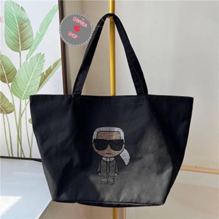 Karl Lagerfeld K/IKONIK Karl RHINESTONE CANVAS TOTE BLACK🖤แท้💯