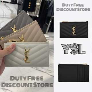 YSL CASSANDRE MATELASSÉ FRAGMENTS ZIPPED CARD CASE IN GRAIN DE POUDRE EMBOSSED LEATHER