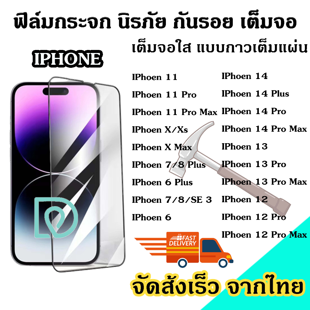 ฟิล์มกระจก สำหรับ iPhone เต็มจอ ใส นิรภัย 5D 14  Pro Max13 Pro Max XR X XS Max 11 12 Pro Max ใส