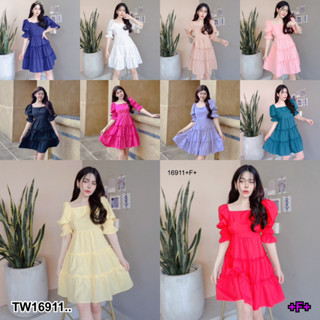 J16911 มินิเดรส แขนศอก มีสายผูกโบว์ด้านหลัง Mini dress with elbow sleeves and a bow tie at the back.