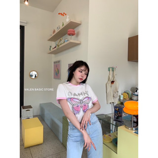 GANNI T-Shirt เสื้อยืดลายผีเสื้อ พาสเทล Pastel