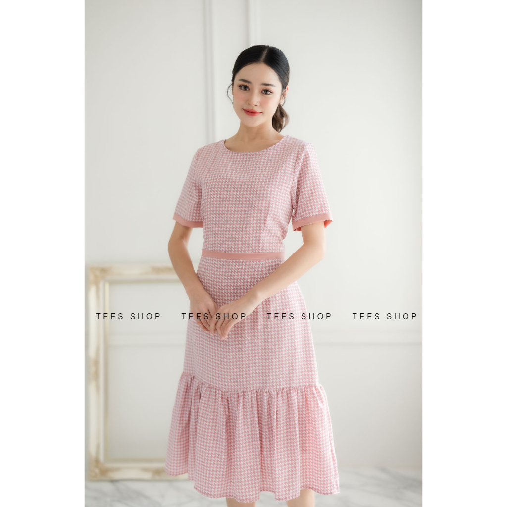 TEESBRAND ชุดทำงานผ้าไหมอิตาลี่พิมลาย ทรงหางปลา คอกลม แขนสั้นมีขอบแขน ราคา ถูกที่สุด ดีลบีเคเค แกลเลอรีภาพที่ 5