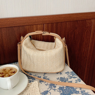 Straw Handbag Casual กระเป๋าสะพายสตรีฟางทอแบบพับได้สำหรับชายหาด