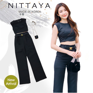 NITTAYA:เซตแขนกุด+กางเกงขายาวสีดำมีเข็มขัด(*เช็คสต๊อกก่อนกดสั่ง)