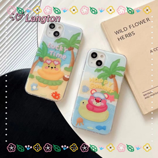 🌈Langton🌸ขอบเต็ม ป้องกันการหล่น iphone 11 14 pro max การ์ตูน วินนี่เดอะพูห์ หมีสตอเบอรี่ น่ารัก case for iPhone 12 13