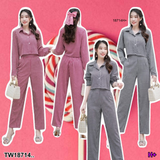 👗Pfashion [ส่งไวมาก🚛] P18714 set 2 ชิ้น เสื้อเชิ้ตแขนยาว + กางเกงขายาว ..