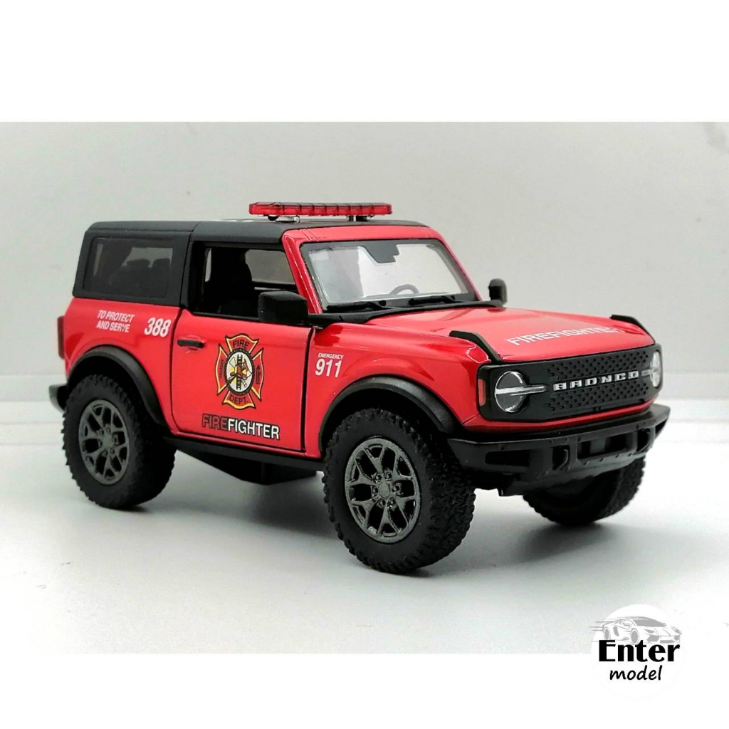 KINSMART​ โมเดลรถเหล็ก​ ลิขสิทธิ์​แท้ รถตำรวจ 2022 Ford Bronco (Firefighter) Scale 1/34 ยาว 12.5cm