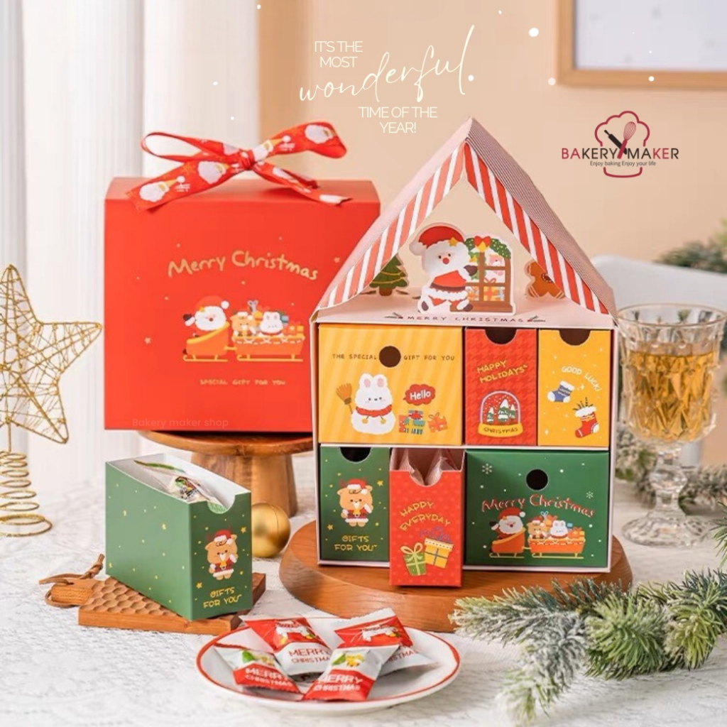 กล่อง บ้าน locker box 1 ชุด / *กล่องคุกกี้ ไม่รวมขนม* cookies house box กล่องของขวัญ ปีใหม่ Christmas คริสต์มาส