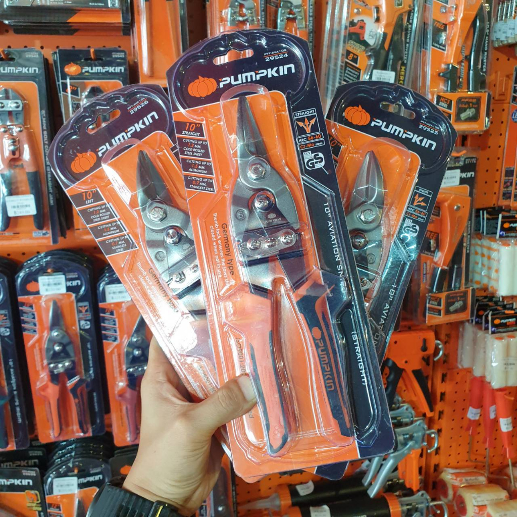 PUMPKIN 29524 29525 29526 29527 กรรไกรตัดเหล็กแผ่นปากตรง 10 นิ้ว กรรไกรตัด กรรไกรตัดเหล็กตัดขวา กรรไกรตัดเหล็กตัดซ้าย