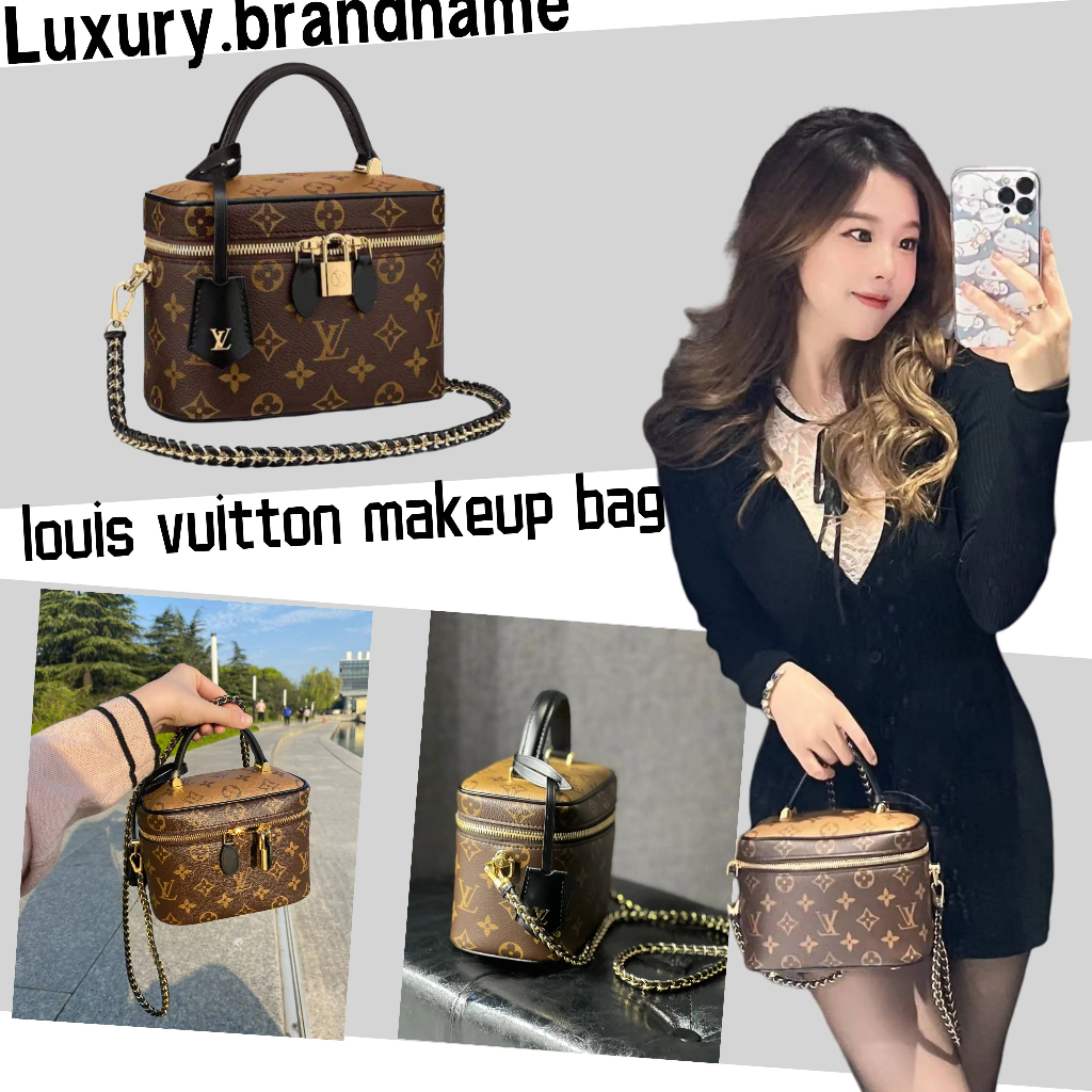 หลุยส์วิตตอง LouisVuitton/กระเป๋าเครื่องสำอางใหม่/กระเป๋าโซ่/ซิปคู่/กระเป๋าผู้หญิง/พร้อมสายสะพาย