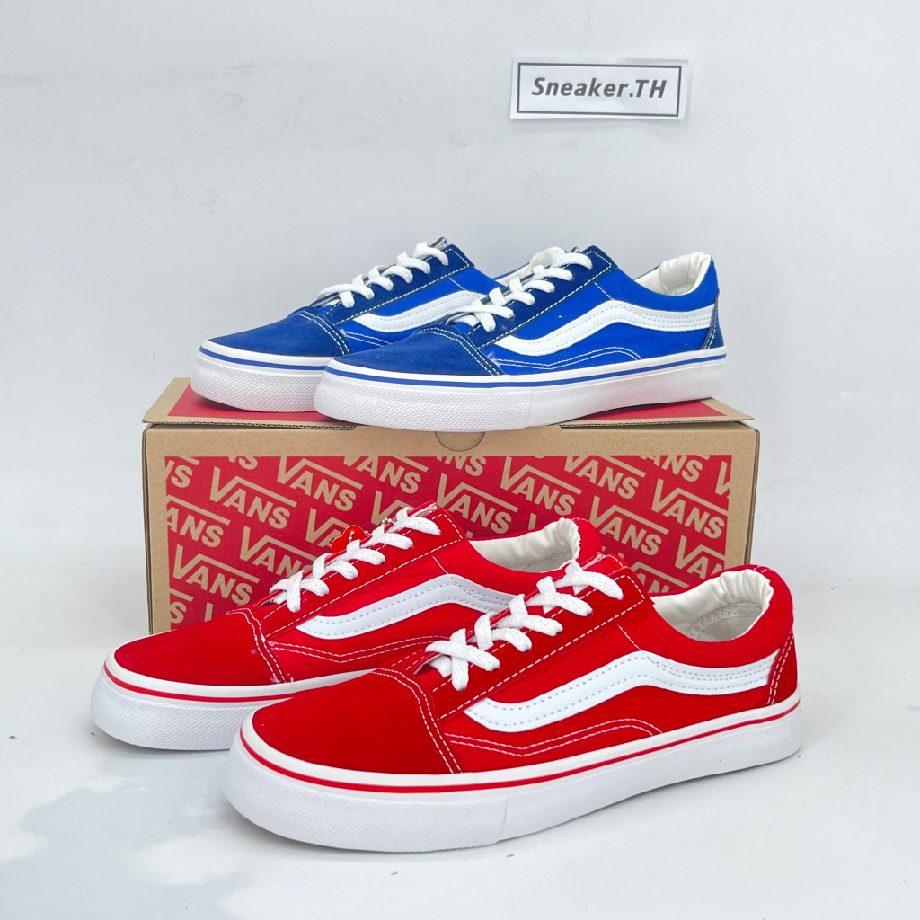 รองเท้าแวนส์ รองเท้าผ้าใบ สีน้ำเงิน/สีแดง ไซส์.36-45 รองเท้าลำลอง รองเท้าแฟชั่น สินค้าขายดีตลอดกาล MTB003