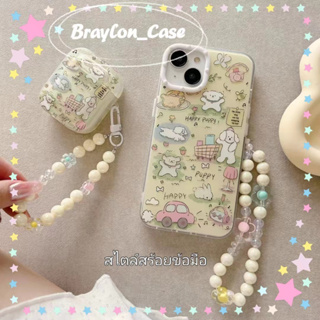 🌷Braylon🌷สไตล์สร้อยข้อมือ ขอบเต็ม ป้องกันการหล่น iphone 11 14 pro max การ์ตูน ลูกสุนัข สีเหลือง case for iPhone 12 13