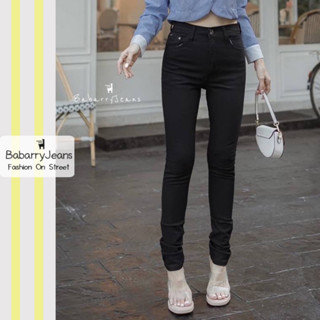 BabarryJeans มีบิ๊กไซส์ S-5XL กางเกงขายาวสกินนี่ เอวสูง ผ้ายีนส์ยืด ดำซุปเปอร์แบล็ค