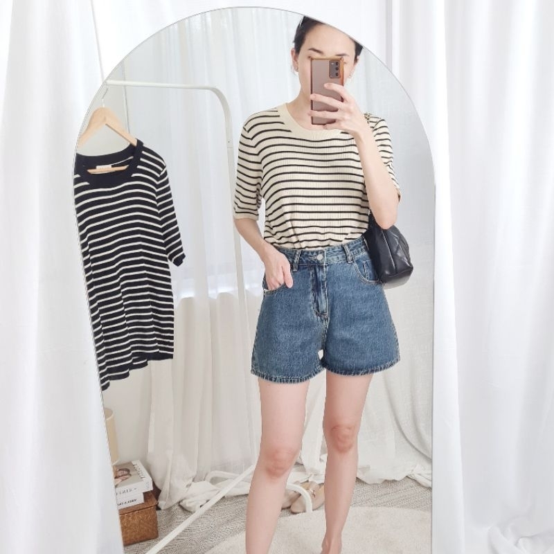 [ A61 ] WARA เสื้อคอกลมแขนสั้นไหมพรมหน้าร้อน เนื้อนิ่มลายริ้ว ราคา ถูกที่สุด ดีลบีเคเค แกลเลอรีภาพที่ 7