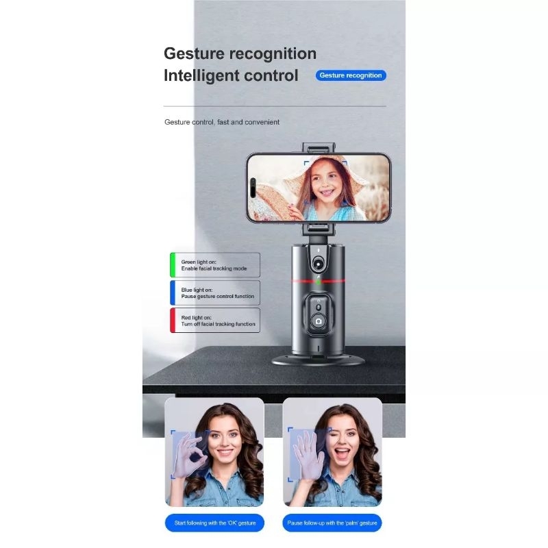 0TELESIN ถ่ายภาพอัจฉริยะ Gimbal Selfie P02 360° Rotation Auto Face TRACKING 360°การติดตามใบหน้าอัตโนมัติ 360°