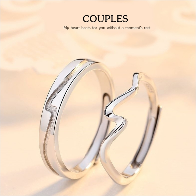 แหวนคู่รักเงินแท้ 92.5% Heart wave couples RGC-038 คลื่นหัวใจ ปรับขนาดได้