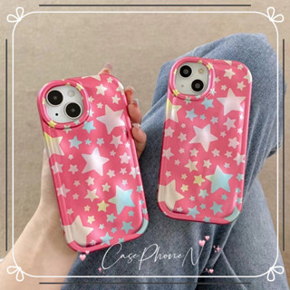 เคสไอโฟน iphone 11 14 Pro Max สีชมพู ดาวสีเต็มหน้าจอ บุคลิกภาพ ขอบเต็ม ป้องกันการตก iphone 12 13 Pro Case for iPhone