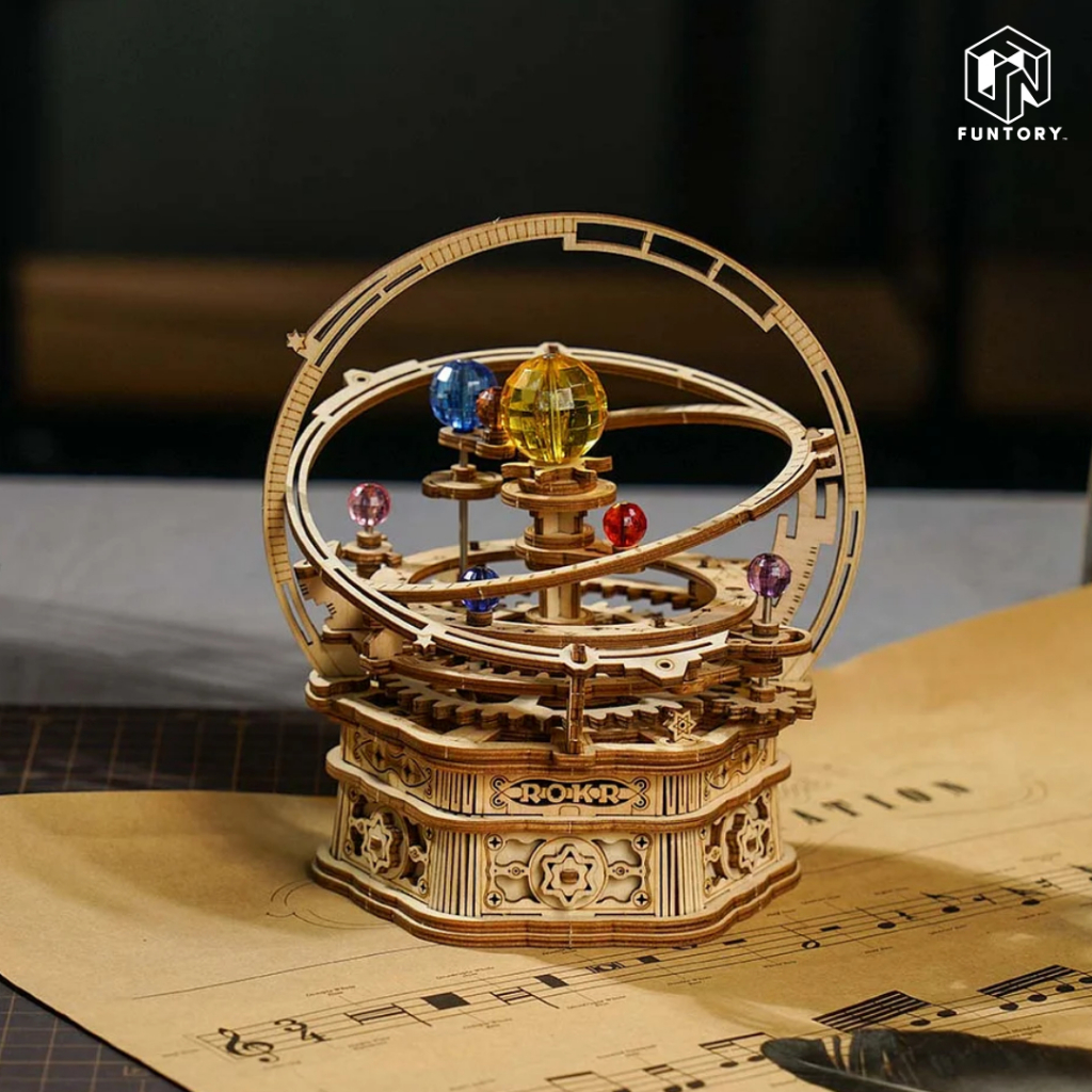 🪐 พร้อมส่ง EN.ver 🪐 Funtory กล่องดนตรีไขลาน DIY Starry Night Orrery ของเล่น ของขวัญ ROKR AMK51