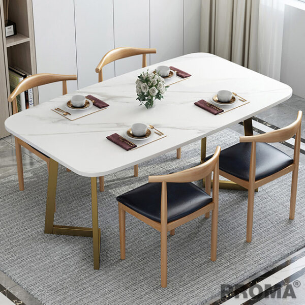 โต๊ะทานข้าวลายหินอ่อน สไตล์นอร์ดิก ดีไซน์โมเดิร์นหรูหรา Dining Marble Table Minimalist Chair Nordic Light Luxury
