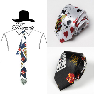 เนคไท เน็คไท Mens Ties Necktie Formal Dress Gift Wedding Shirts Cravat 5 CM. wide Fashion Playing Cards / Poker White Cl